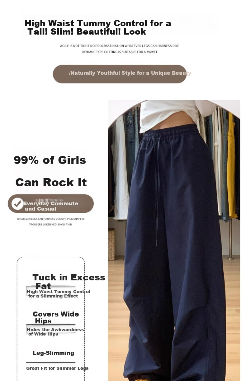 Langsha Women's Navy Blue Work Pants Spring 2026 New Loose High Waist Straight Slim Casual American Quick-Dry Wide-Leg Pants 7