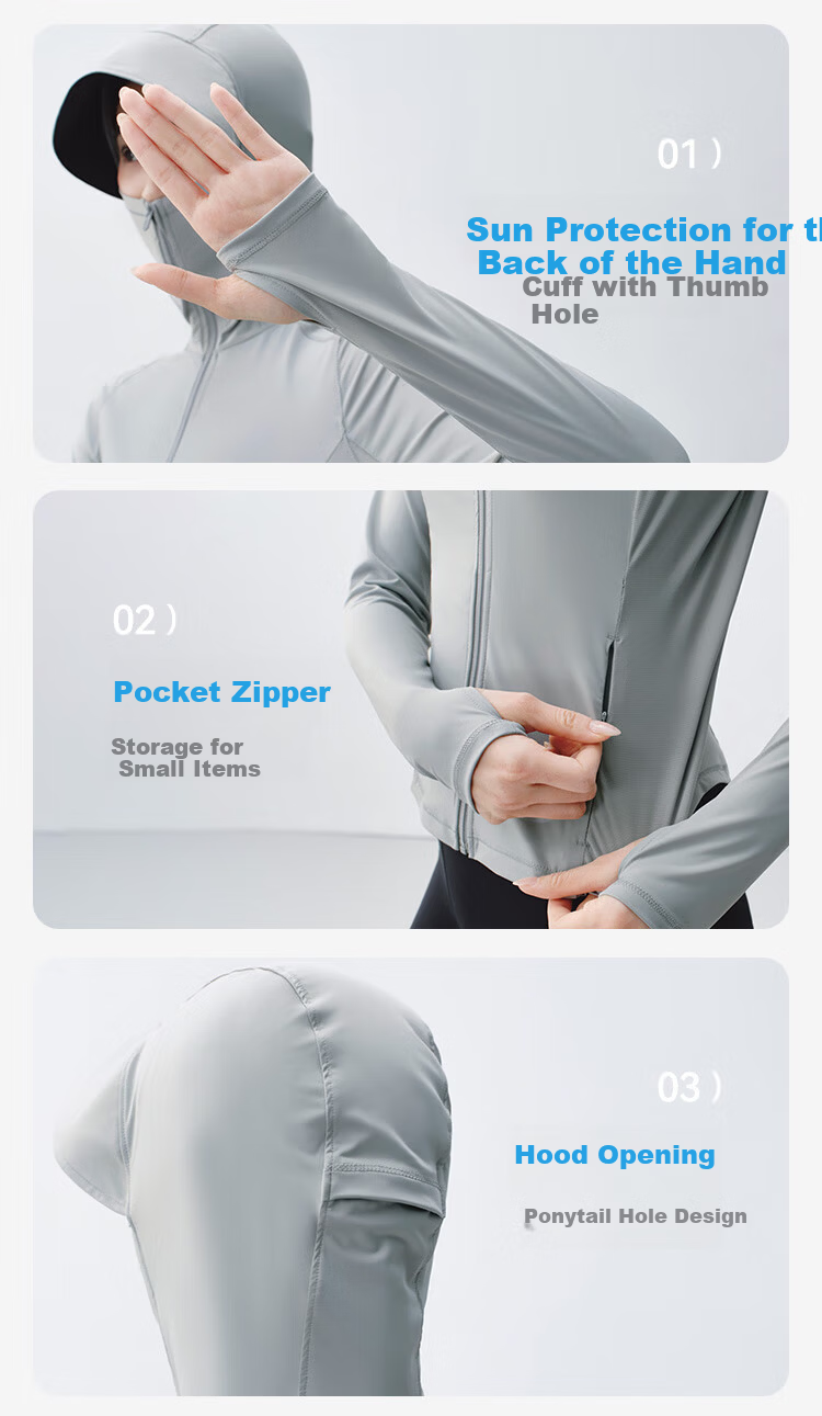 JD Jingzao UPF800+ Sun Protection Cooling Slim Fit UV Protection New Hooded Jacket Black XS 7