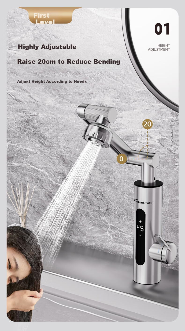 Vanward Instant Electric Water Heater Faucet Stainless Steel Variable Frequency Constant Temperature Rapid Heating Faucet Heater Hot and Cold Digital Display Bathroom Kitchen Small Kitchen Treasure El 9