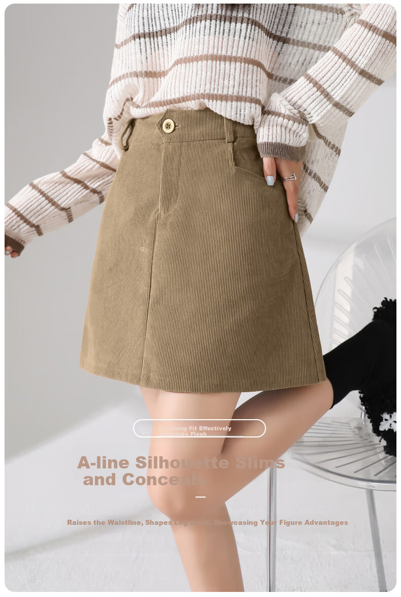 MJ STYLE Corduroy Mini Skirt for Women 2026 Spring Autumn New Korean A-Line High Waist Slim Fit Petite College Style Skirt 6