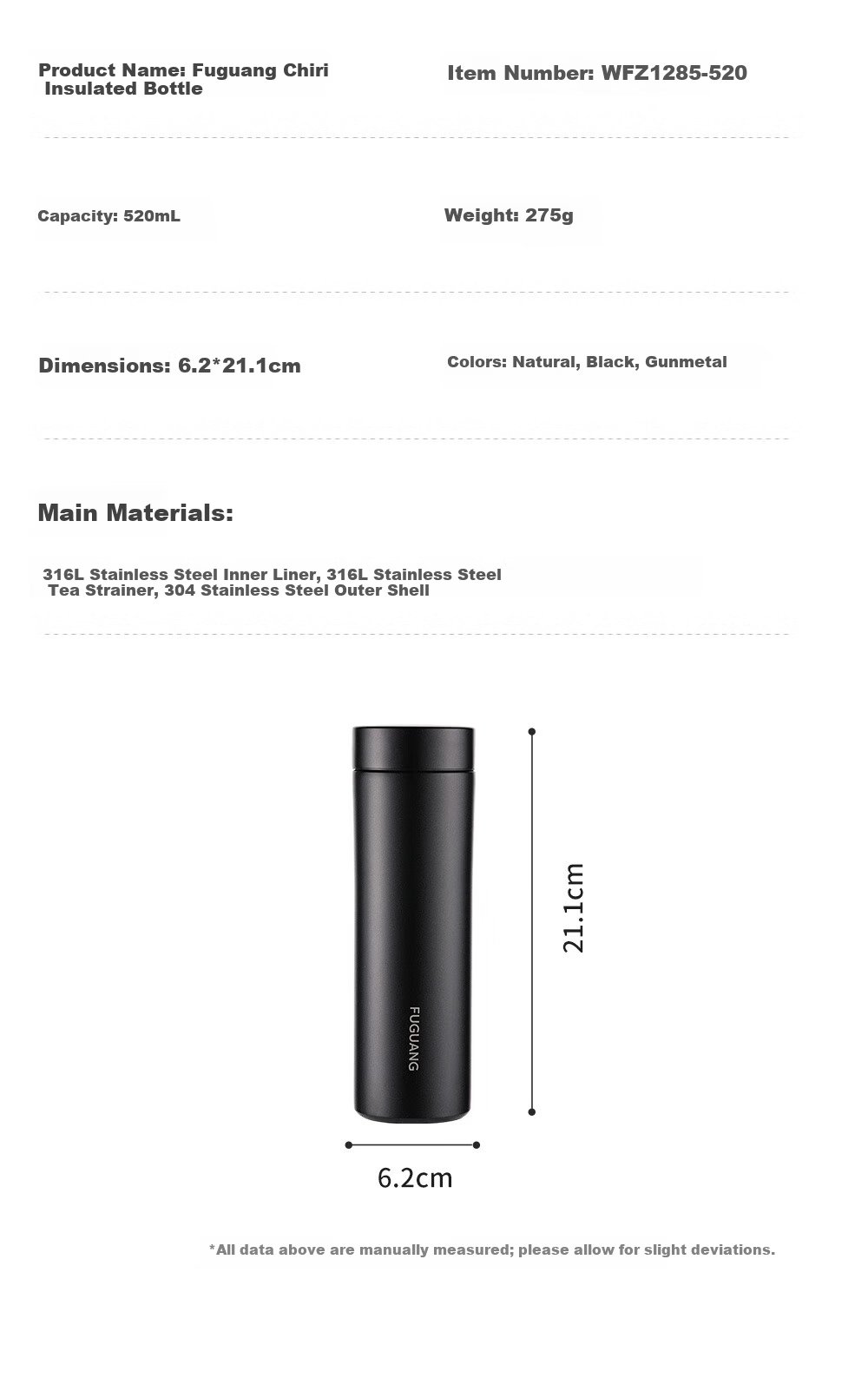 Fuguang Insulated 316L Stainless Steel Water Bottle Tea Separation Cup JD Exclusive Birthday Gift 4