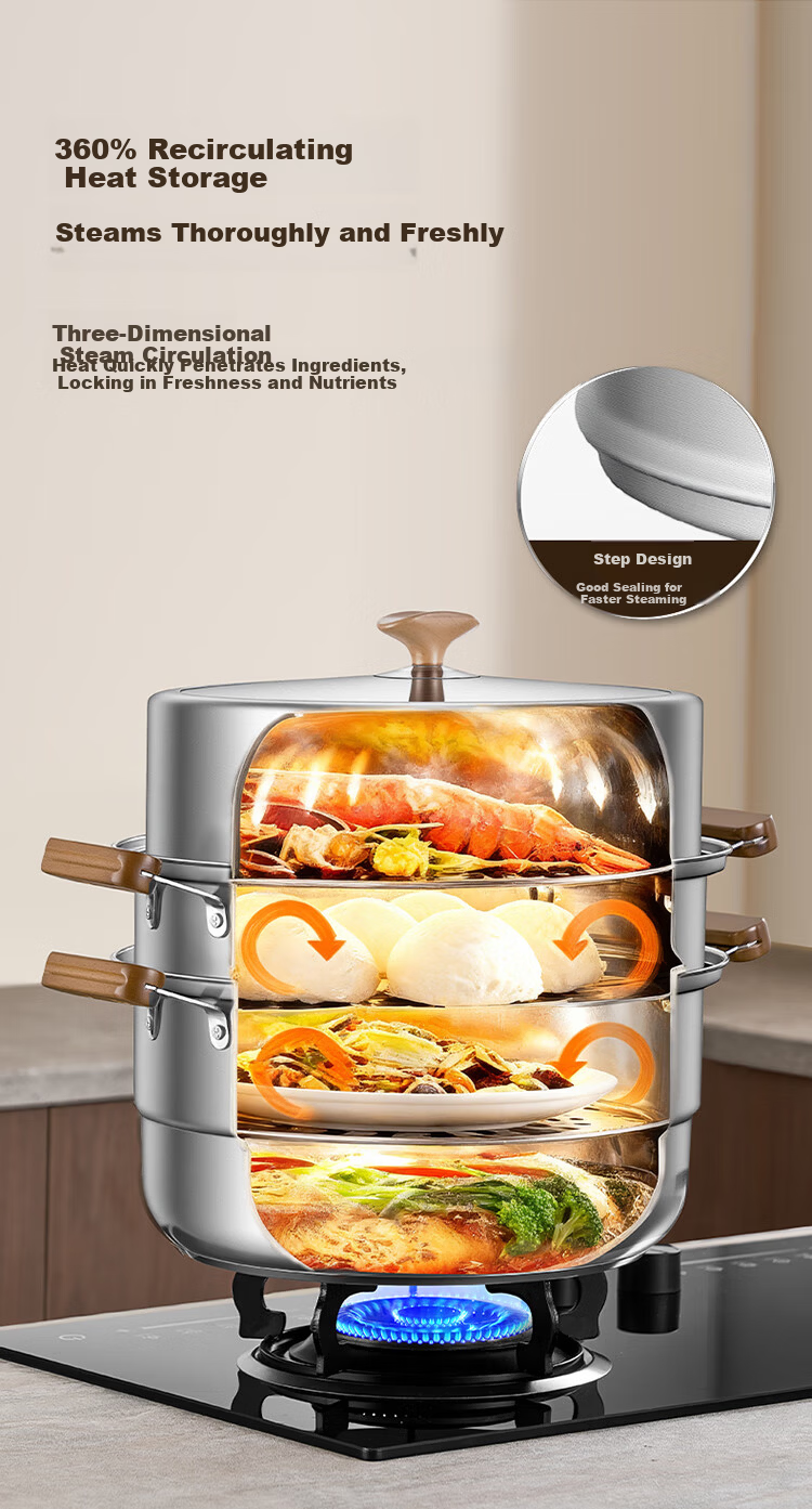 COOKER KING 316L Stainless Steel Three-Layer Steamer Pot with Composite Bottom, Household Soup Pot, Visible High Dome Lid, 30cm 11