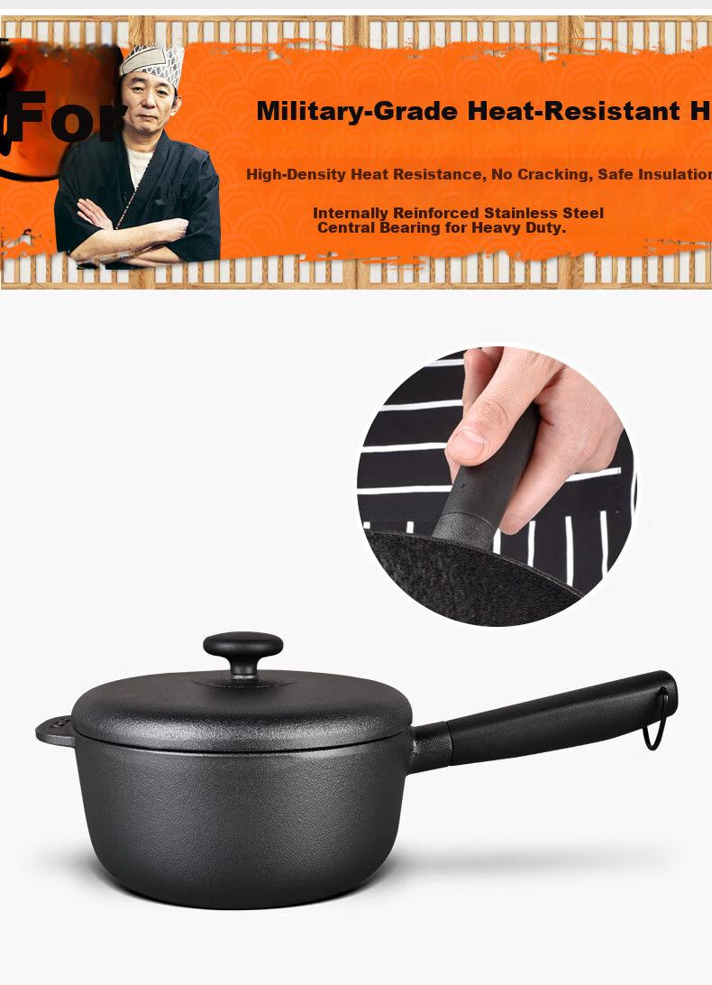 Jiu Zhu Gold Label 18cm Cast Iron Pot with Lid Small Stew Pot for One Person Iron Pot for Cooking Noodles and Rice Milk Pot Non-Coated Household Use 11