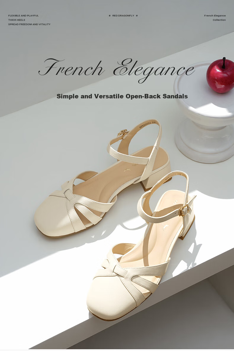 RED DRAGONFLY Women's Sandals, Summer Elegant Chunky Heel Commuter Women's Hollow Shoes WFV25005, Beige, Size 35 1