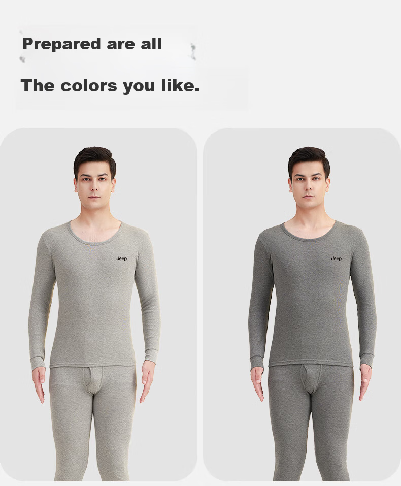 JEEP Men's Thermal Underwear Set [Pure Cotton + 7A Antibacterial] Autumn Long Johns Cold-Resistant Antibacterial Mite-Resistant Lightweight Set 19