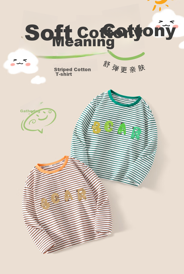 YUZHAOLIN Kids Long Sleeve T-Shirt Boys Round Neck Striped Fashion Versatile Toddler and Big Kids Clothing 2