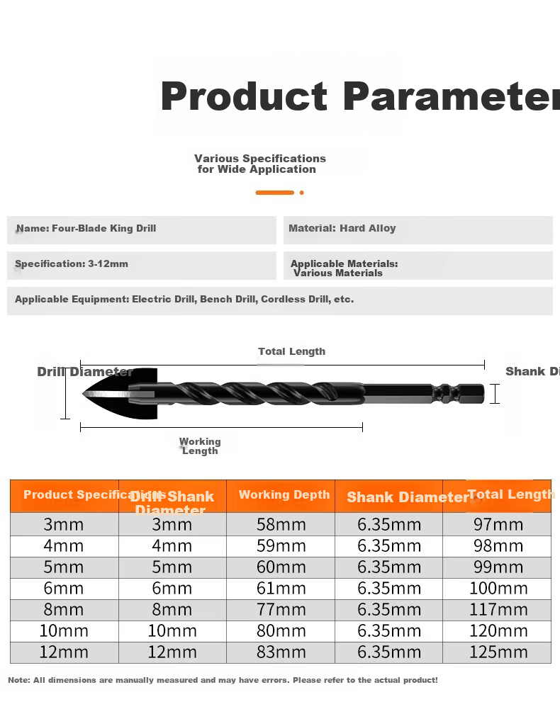 HUHAO Ceramic Tile Drill Bit with Hexagonal Shank, Cross-Shaped Triangle Drill, Impact Four-Blade King Drill for Concrete, Tiles, And Glass 14