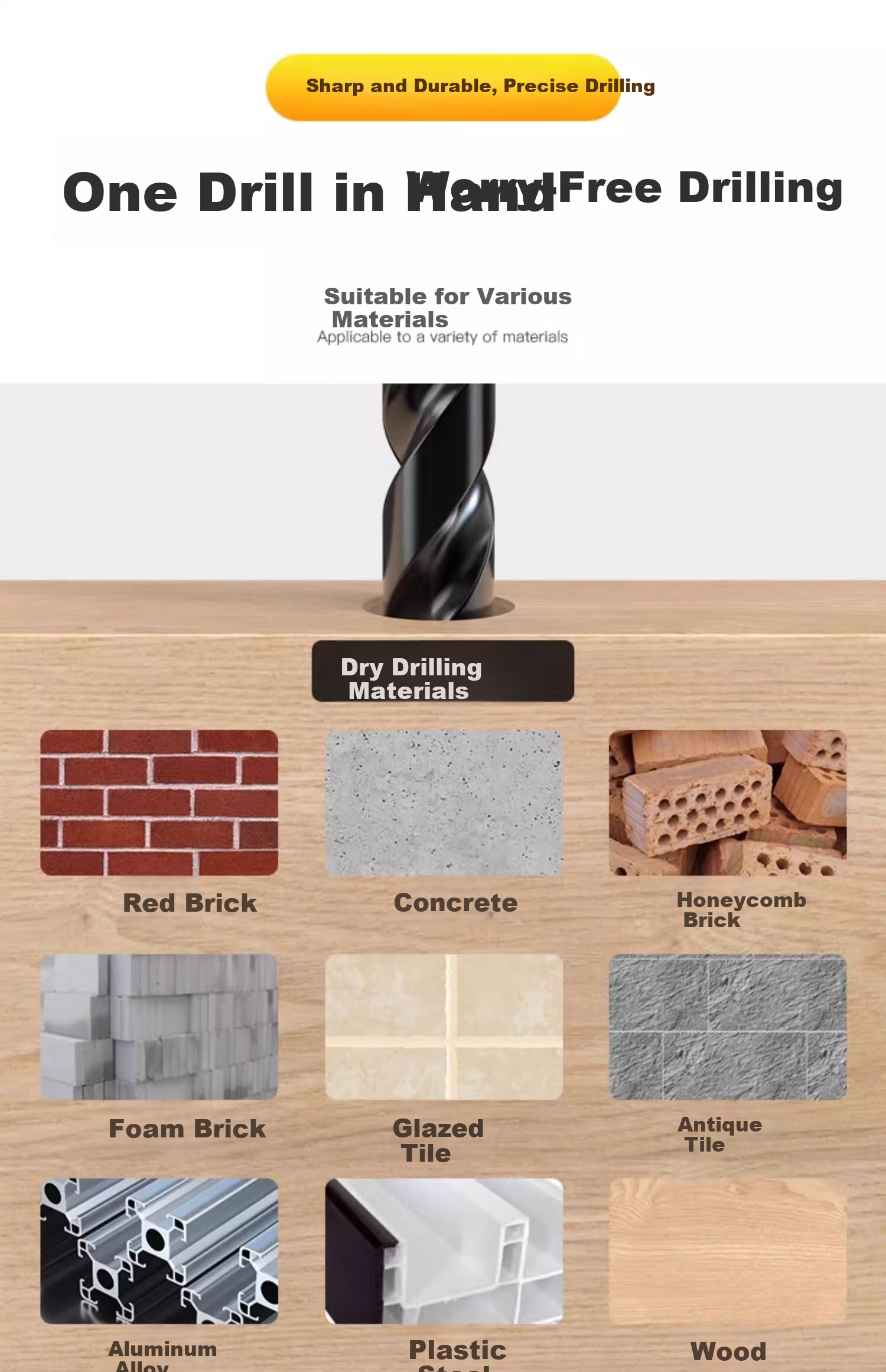 HUHAO Ceramic Tile Drill Bit with Hexagonal Shank, Cross-Shaped Triangle Drill, Impact Four-Blade King Drill for Concrete, Tiles, And Glass 1
