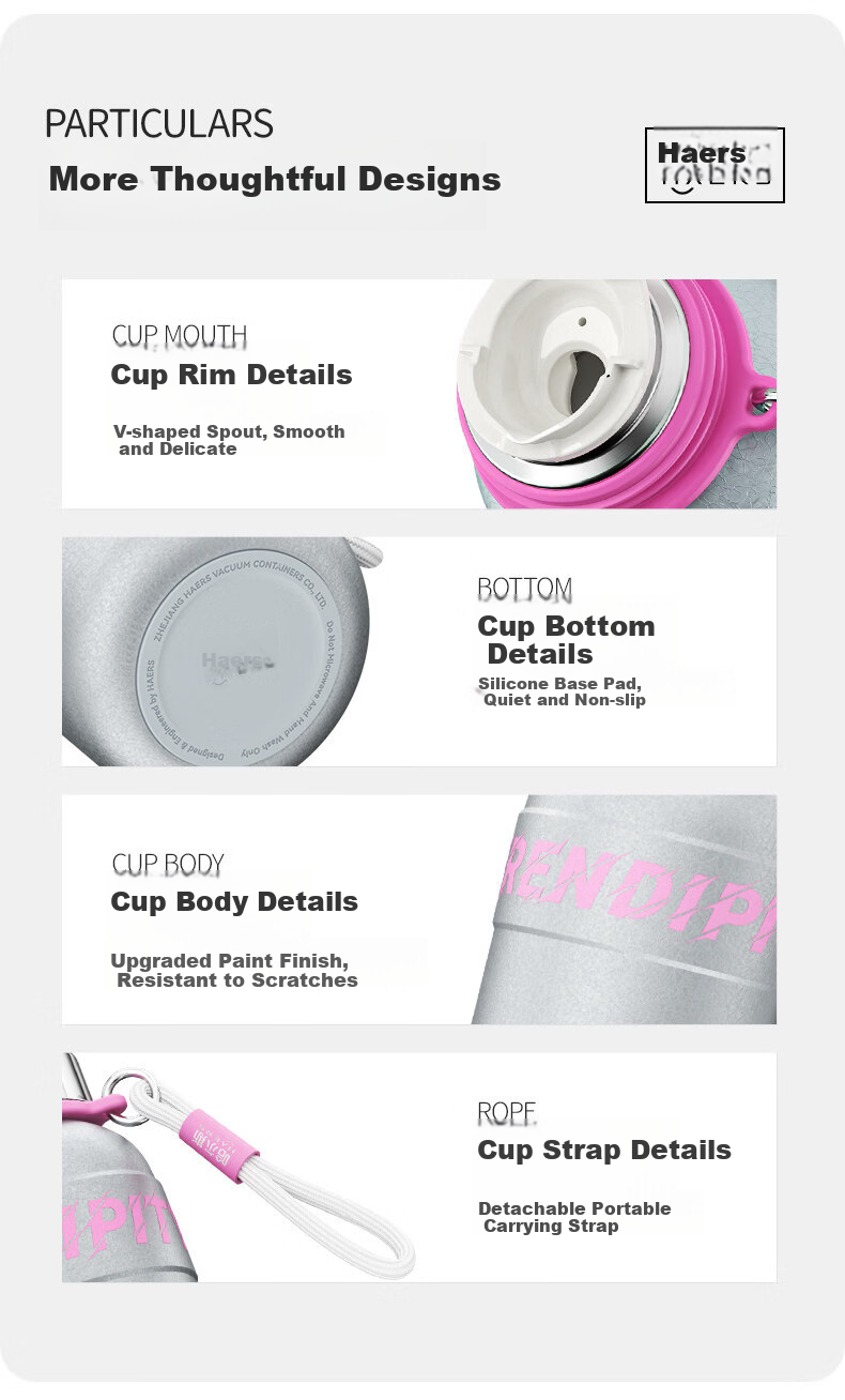 HAERS Insulated Water Bottle for Women High-Value Large Capacity with Lid School Use Pink 600ml 10