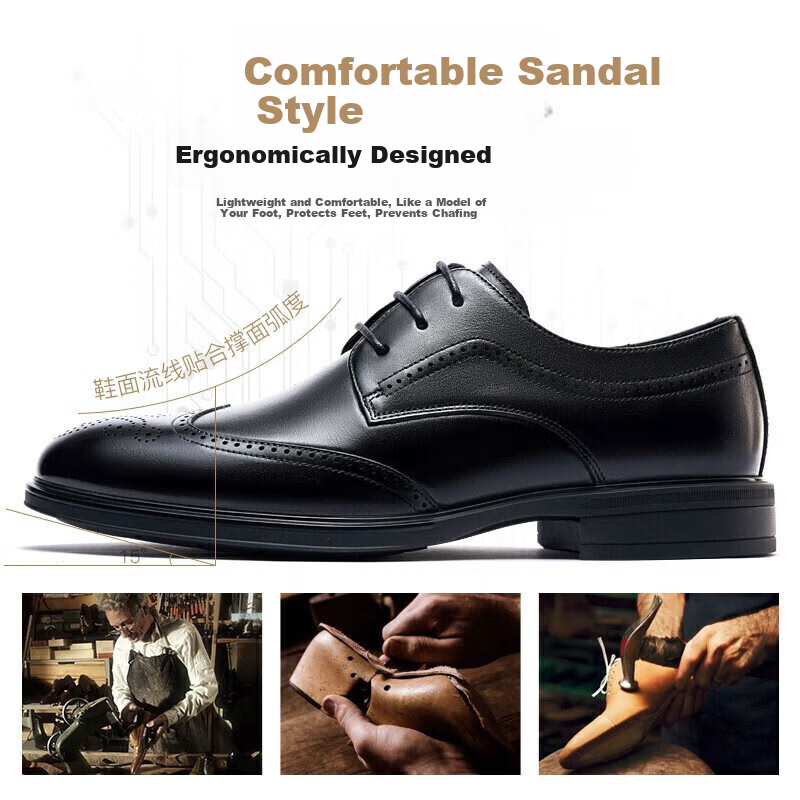 LAORENTOU Men's Spring Autumn Brogue Leather Shoes British Style Breathable Formal Wedding Shoes A50237 Black Size 38