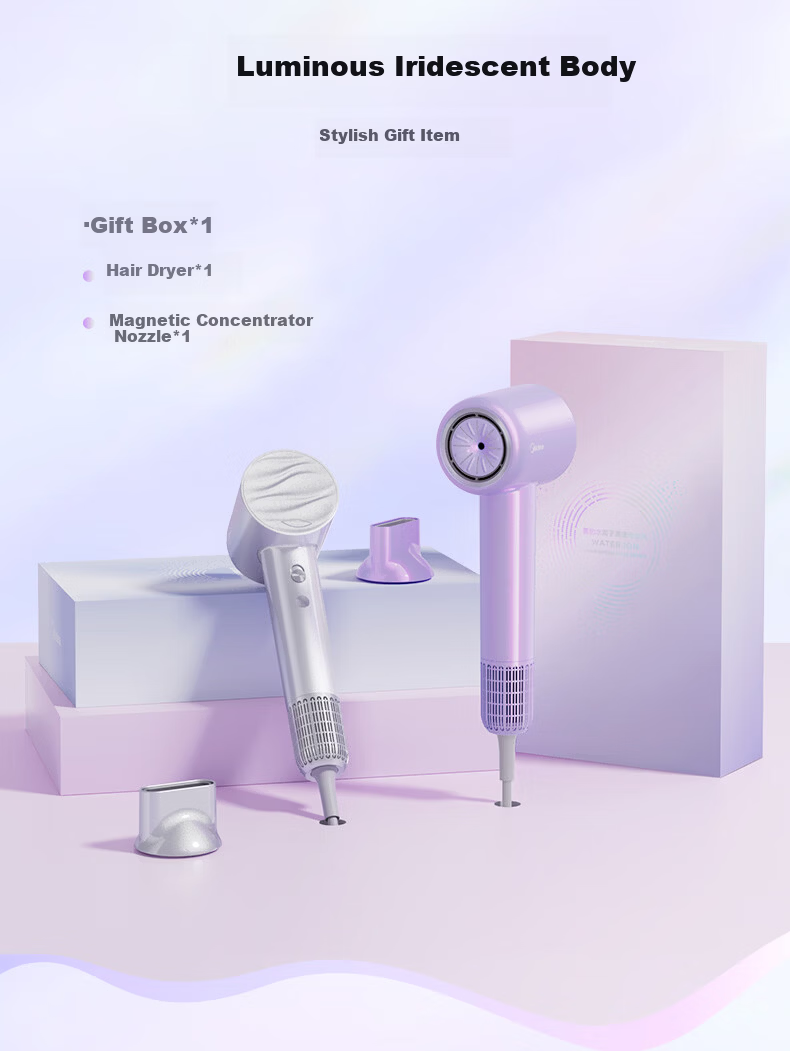 Midea High-Speed Hair Dryer, Water Ion Hair Protection, High-Power Quick-Drying Non-Damaging Hair Dryer, Home Negative Ion Hair Dryer FG608 Silver, Gift for Girlfriend, National Day Holiday Present 13
