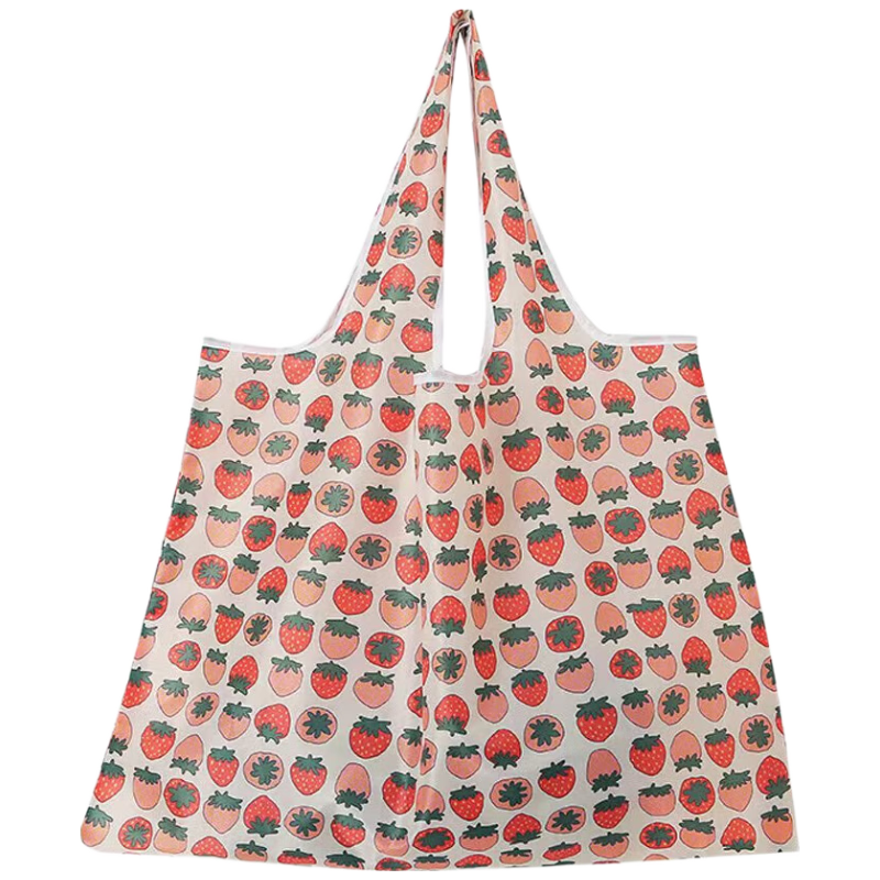 EEKIKS Storage Bag, Eco-Friendly Shopping Bag, Shoulder Bag, Supermarket Shopping Bag, Portable Folding Handbag, Grocery Bag, Strawberry