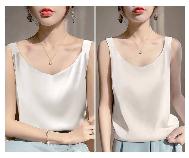 Tingmei Ice Silk Camisole Women's Suit Inner Wear Outer Wear Thin Backless Loose Summer White Top 16