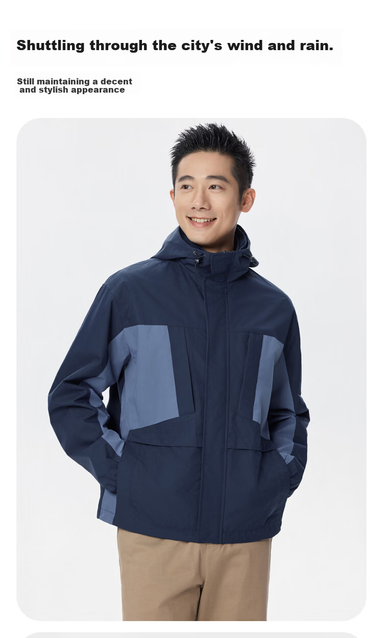 Giordano Men's Spring Windproof Jacket New Water-Repellent Color-Block Multi-Pocket Loose Hooded Coat 01075082 5