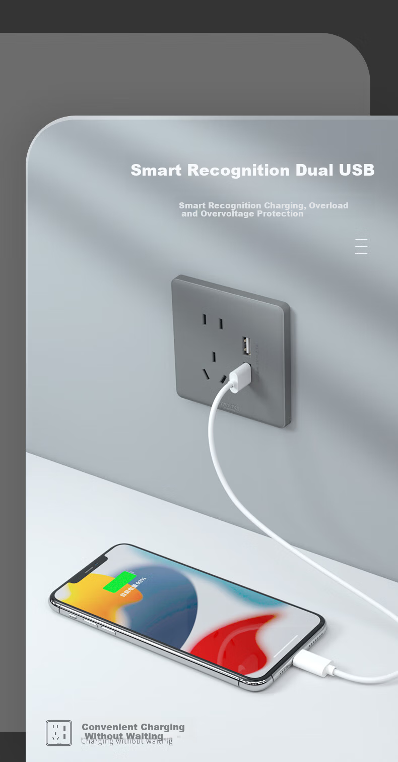 DELIXI CD815 Series 10A Angled Five-Hole Socket Panel Starry Gray 9
