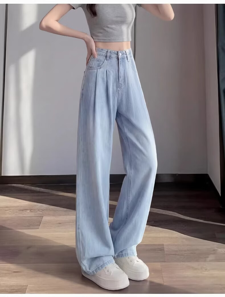 Langsha Straight-Leg Jeans for Women Summer Thin 2026 New Tencel Wide-Leg Pants High-Waist Cropped Curved Pants for Petite 19