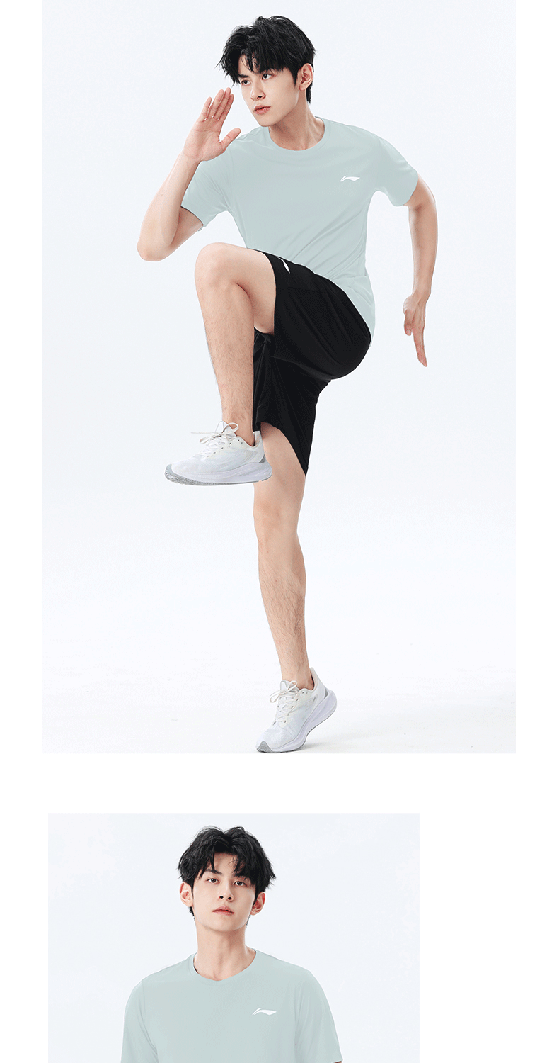 LI-NING Ice Silk Quick-Dry Sports Set Men 2026 Summer New Short Sleeve T-Shirt and Shorts Running Apparel 15