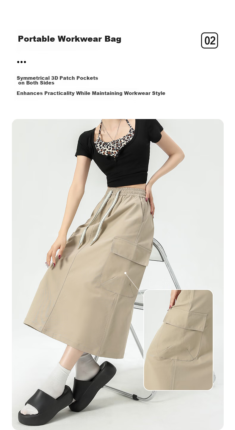 Langsha Women's Workwear High-Waist American Style Versatile Mid-Length A-Line Skirt Summer Casual Commuter Skirt 6