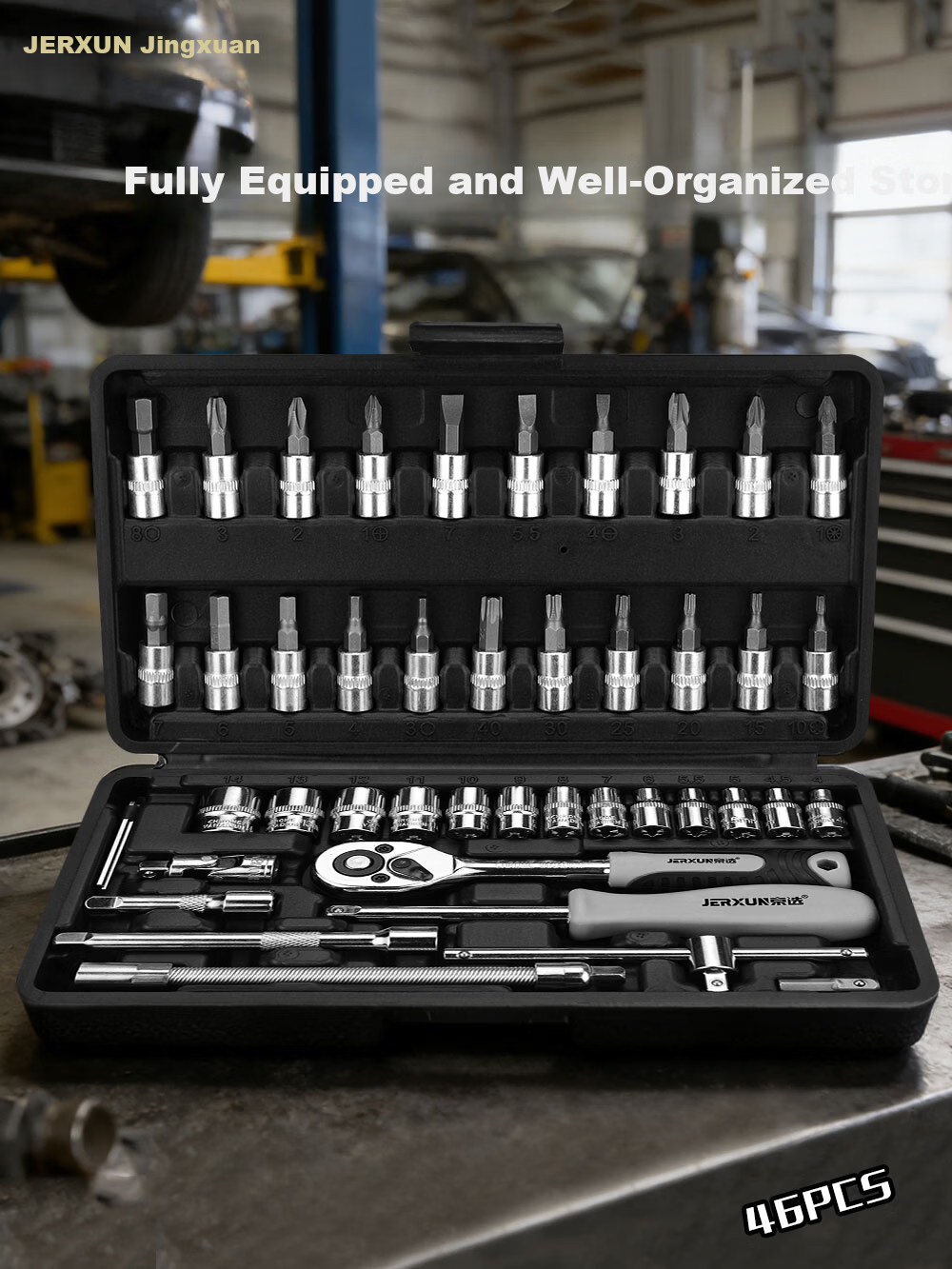 JERXUN 46-Piece Socket Wrench Auto Repair Tool Kit Ratchet Motorcycle Repair Road Quick Set Wrench Torque Screwdriver 2