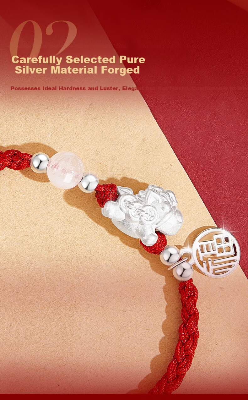 Lao Feng Xiang Year of the Horse Silver Agate Bracelet Women's Birthday Anniversary Gift for Girlfriend Wife 4