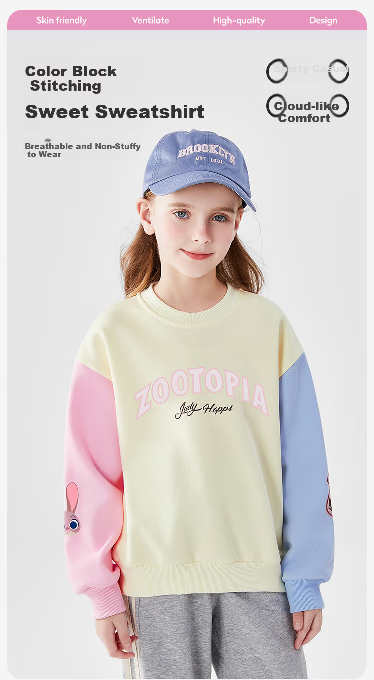 Disney Girls' Sweatshirt Zootopia Off-White Pullover Long Sleeve Spring Top Size 130 1