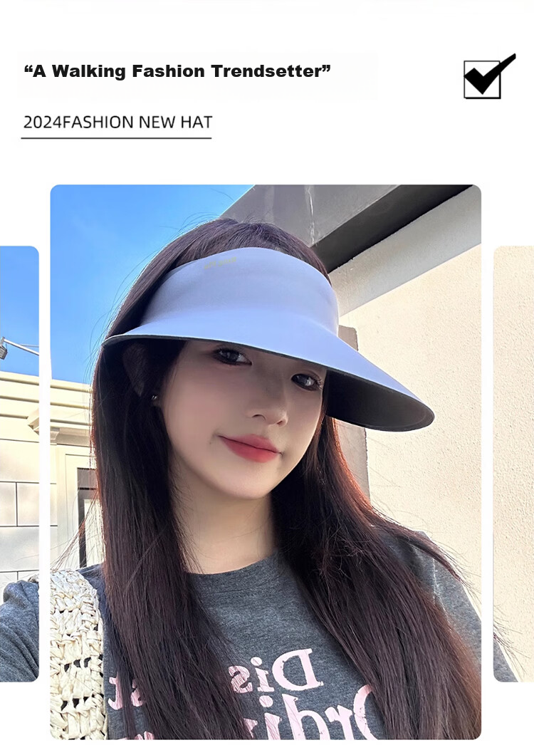 Huili Sun Protection Hat, Sun Visor, Women's UV-Resistant Cap, 2026 New Style, Face-Slimming, Seamless, Wide-Brimmed, Egg-Shaped Topless Hat 2