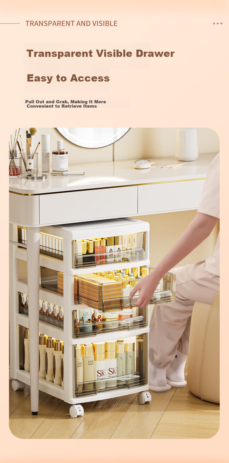 JEKO&JEKO Drawer Storage Cabinet Makeup Organizer Box Storage Cabinet File Cabinet Storage Rack Gap Cabinet 32cm Wide 3 Shallow 1 Deep 6