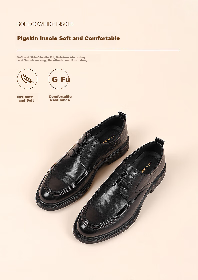 Red Dragonfly Men's Commuter Leather Casual Shoes Thick Sole Height Increasing Business Formal Leather Shoes WTA151501 Black Size 43 2