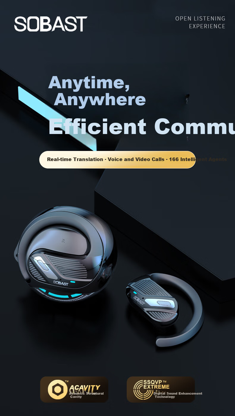 SE SOBAST 2026 New Open-Ear Clip-On Bluetooth Earphones Long Battery Life Non-In-Ear Running Music Call for Apple Huawei Xiaomi M169 Blue 520 Gift 1