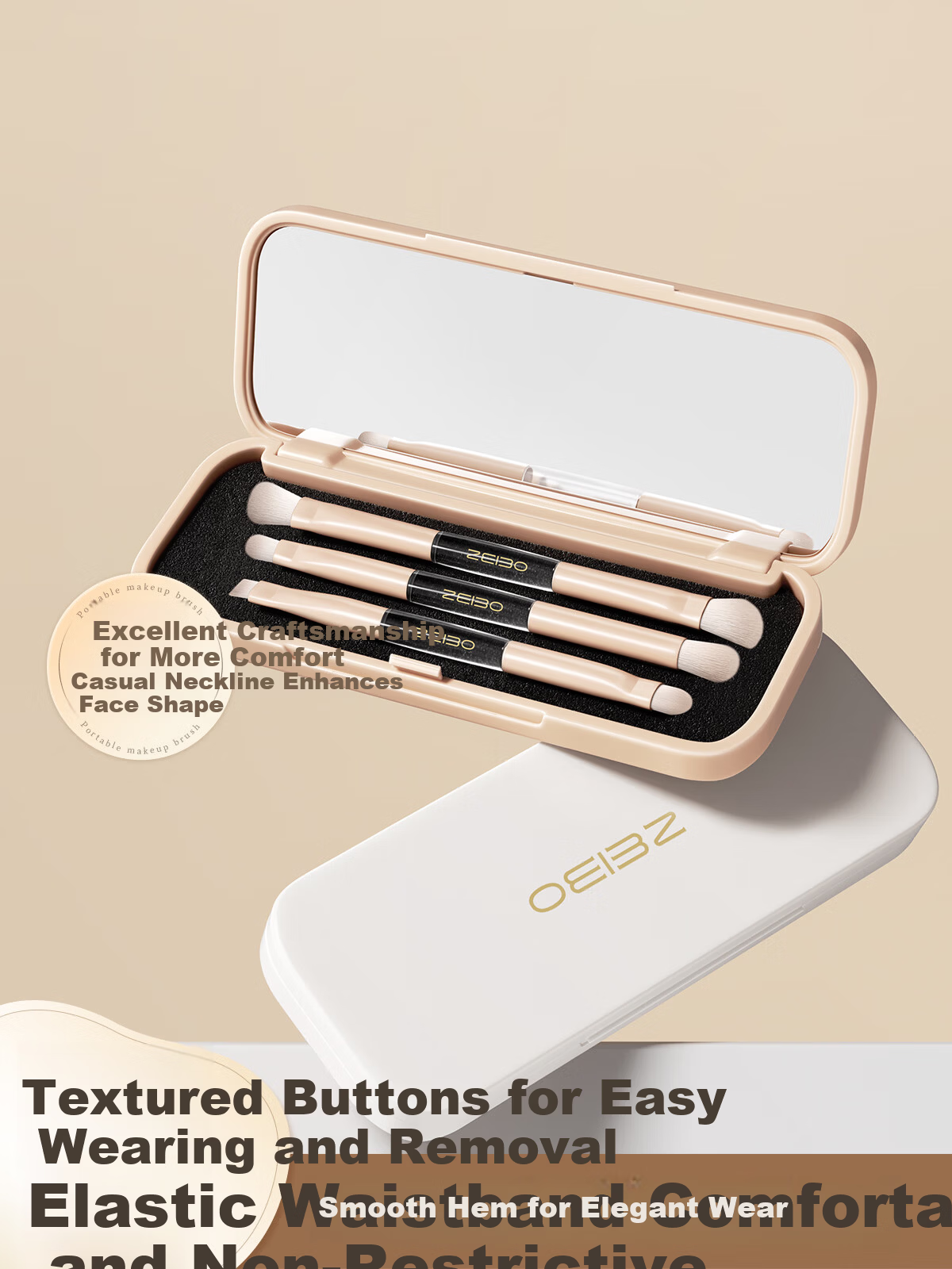 OEIEZ Dual-Ended Portable Soft Makeup Brush Set with Mirror – Eyeshadow and Concealer Brushes 1