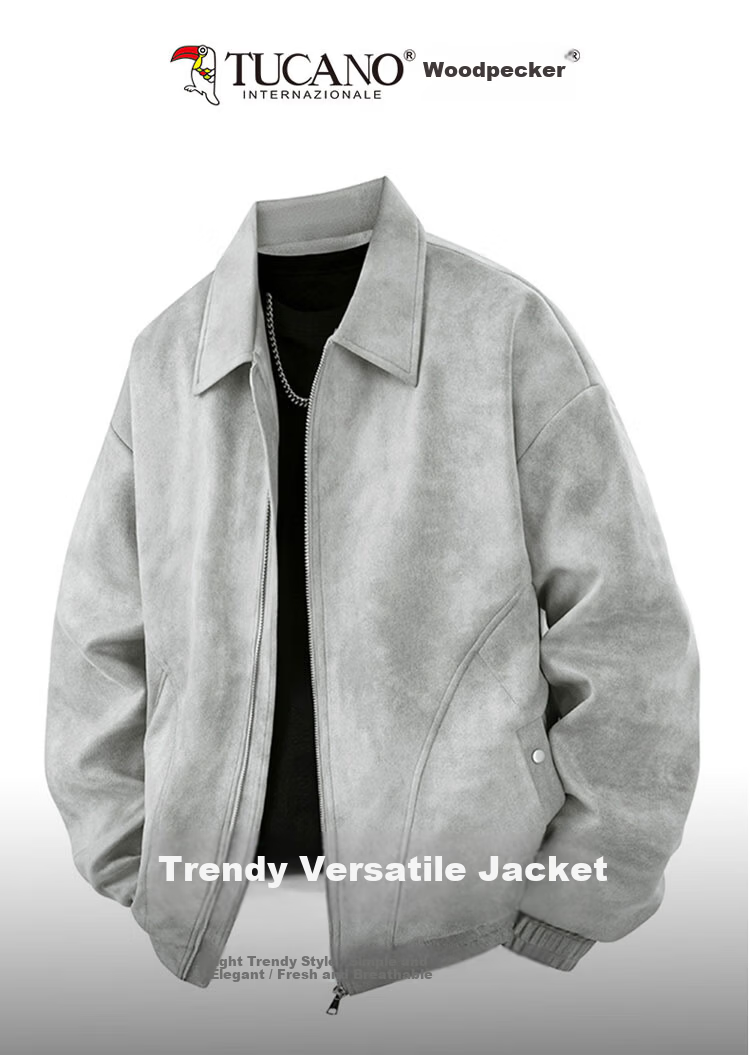 TUCANO Men's Spring Autumn Jacket Suede Loose Retro Workwear Casual Shirt Black L 1
