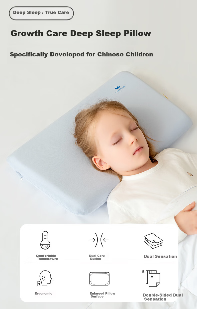 COBOBABY Children's Memory Foam Zero Pressure Neck Support Pillow for 1-3 Years Old Baby, Class A Cotton, All-Season Breathable Infant Sleep Pillow 1