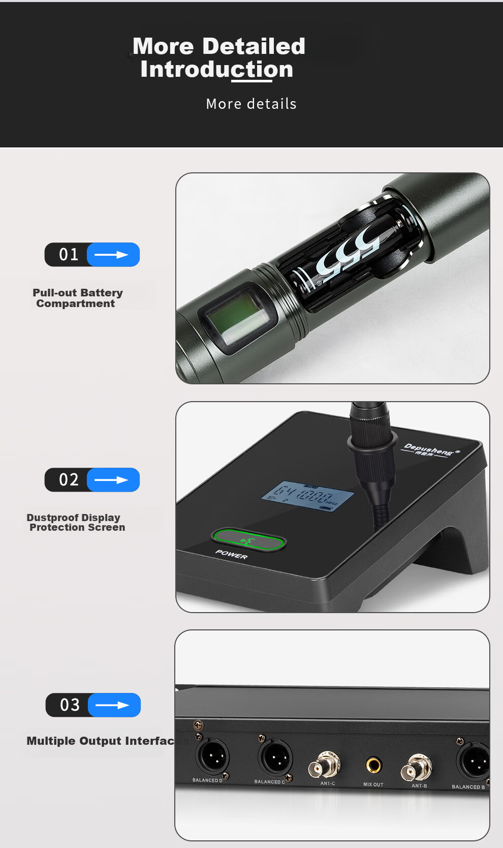 Depusheng DR688 Professional Wireless Microphone System One Transmitter Four Receivers UHF FM Microphone 100m Transmission 200 Channels Anti-Interference for Stage Performance Speech Live Streaming KT 12