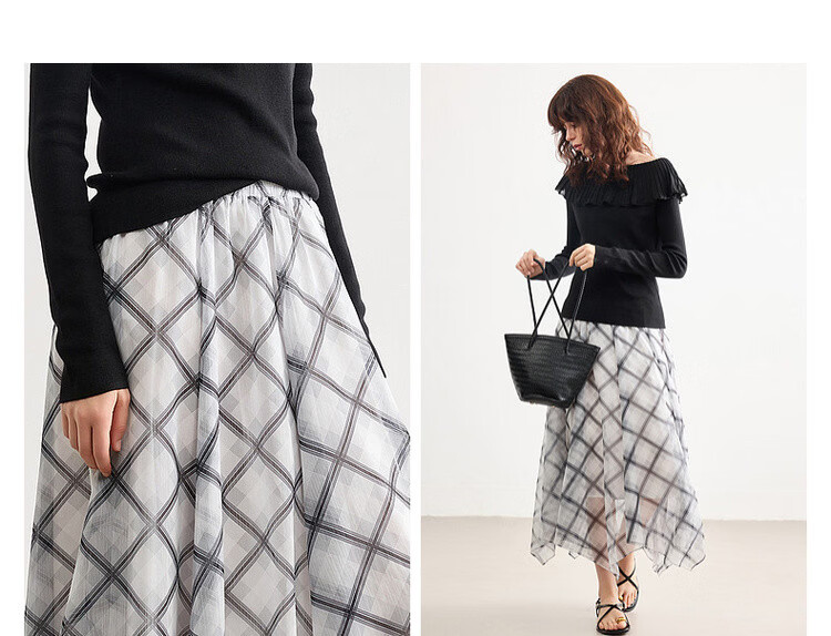 Demana Extra Romantic Summer Vintage Plaid Chiffon Print Elastic Waist Irregular Lightweight Flowing Women's Skirt 7