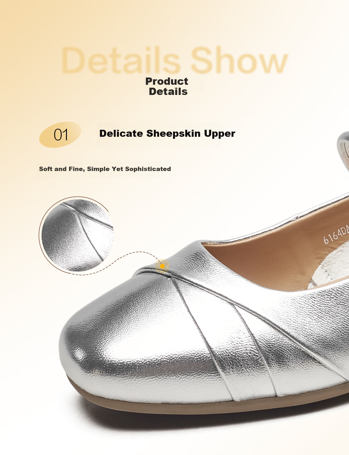 Eierkang Women's Sheepskin Mary Jane Shoes French Style Silver Flats 26583W Off-White Size 38 12