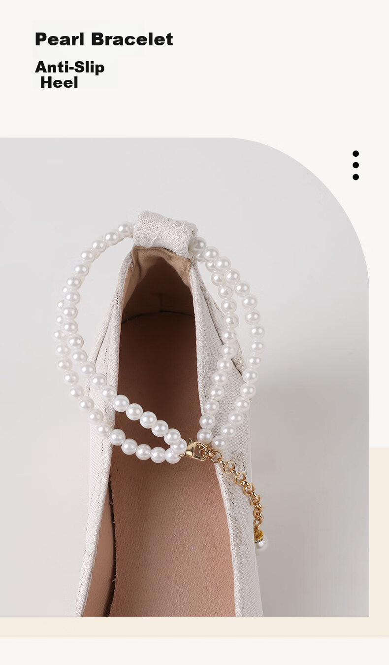 FOOTOPPO New Chinese Style Mary Jane Shoes for Women Thick Heel Height Increasing Bow Pearl National Style Wedding Qipao Dress High Heels Off-White 2