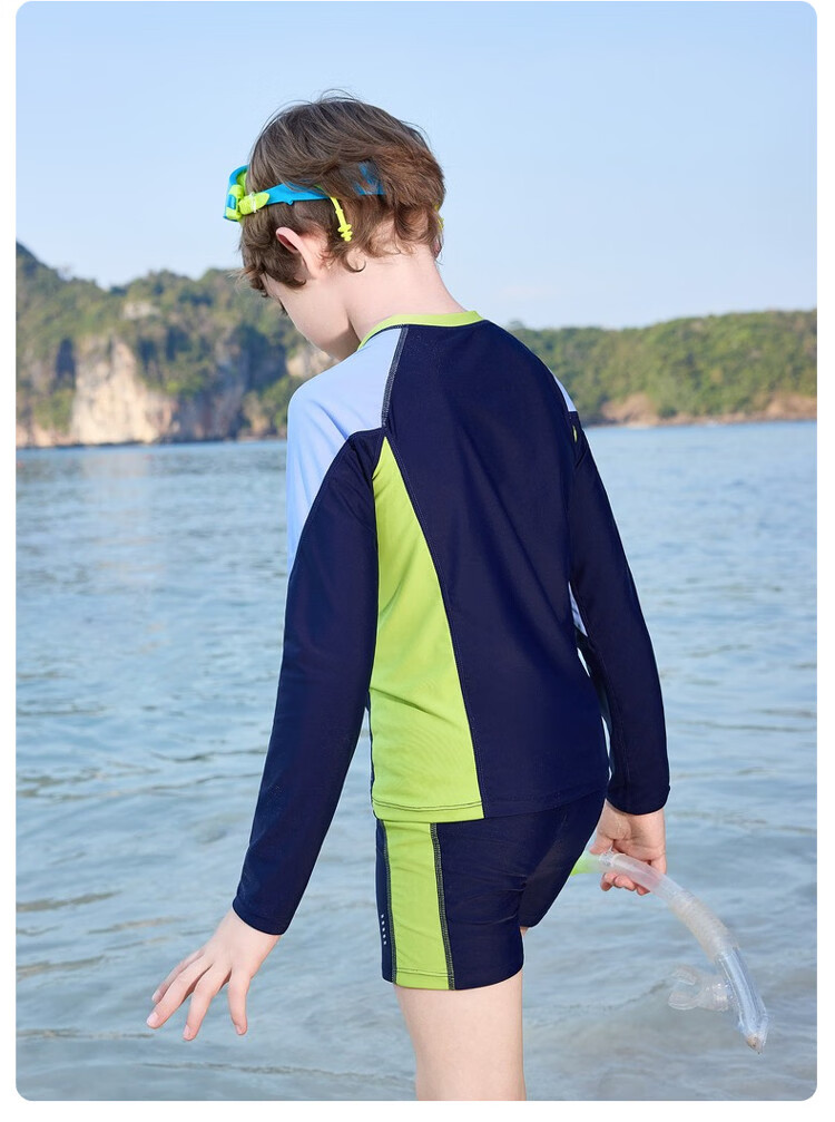 ASK JUNIOR Kids Swimwear with Swim Cap Summer Boys Two-Piece Long Sleeve Swimsuit and Shorts Set Professional Training Suit 13