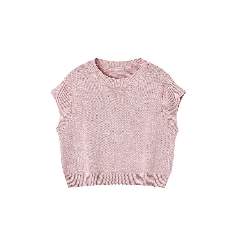 Demana Selected Bamboo Slub Linen Summer Elegant Round Neck Sleeveless Short Stretch Slimming Knit Top for Women