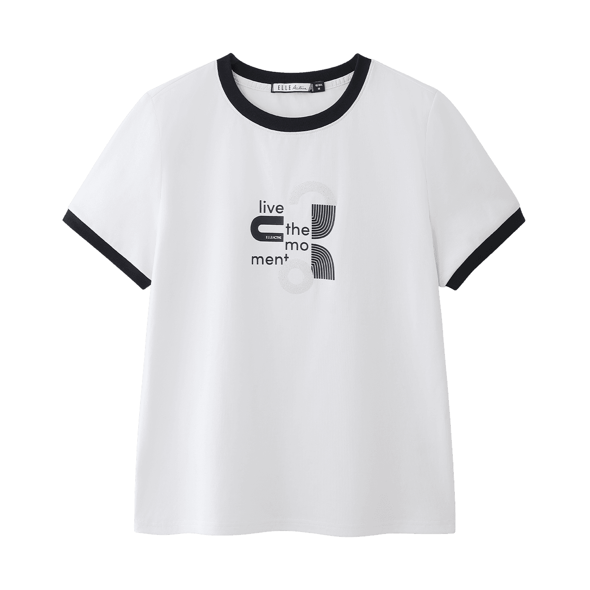 ELLE ACTIVE Versatile Letter Print Short Sleeve T-Shirt Women 2026 Summer Vibrant Colorblock Casual Sports Top White L