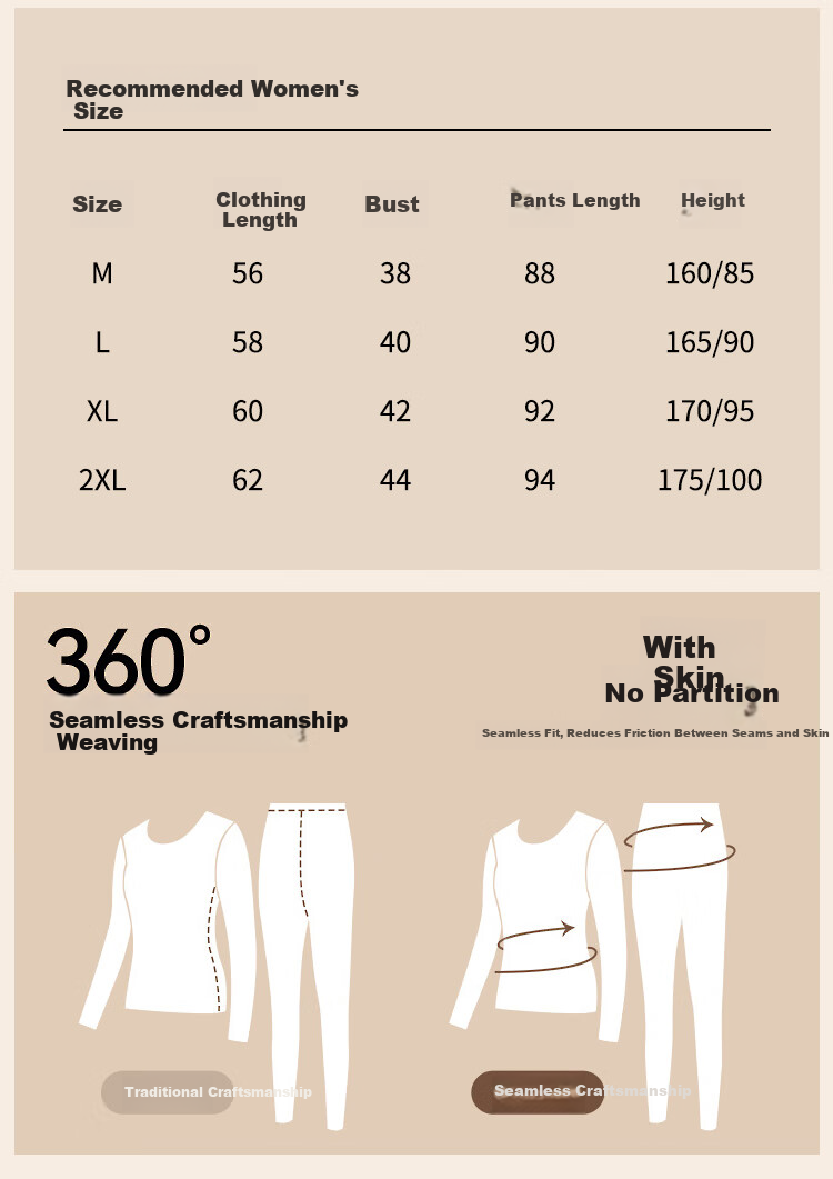 Urban Beauty Women's Thermal Underwear Set with Wool, Seamless Slim Fit Autumn Top and Bottom, Nude Color, Size L 10
