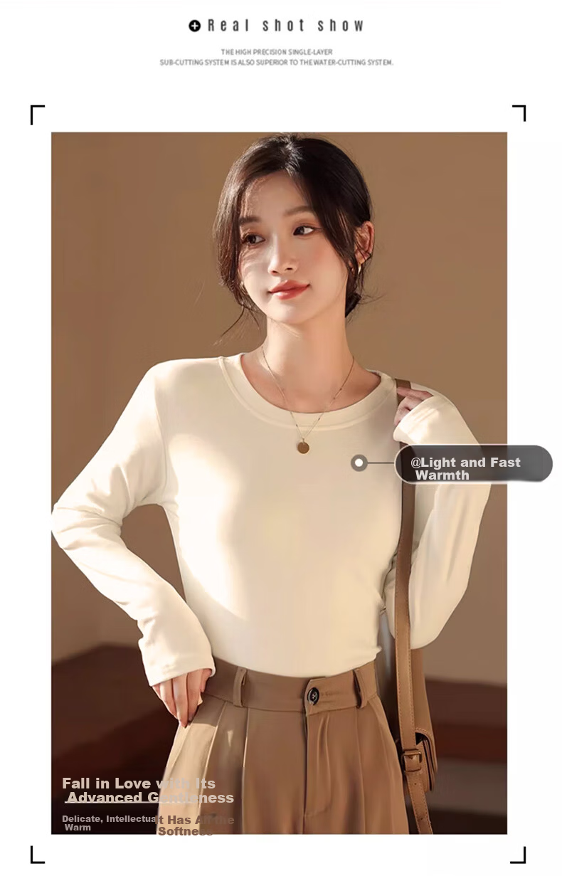 LangSha Round Neck Base Layer for Women, Fall/Winter 2025 New Thickened Ribbed Fleece, 7A Antibacterial Anti-Mite Long Sleeve Slim-Fit Inner Top 3