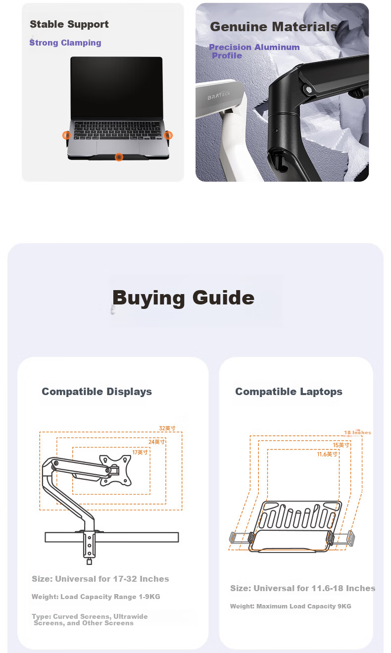 Brateck Beihu Laptop Stand Notebook Computer Stand Monitor Arm Mechanical Arm Floating Bracket Riser E350ez Obsidian Black + APE40 3