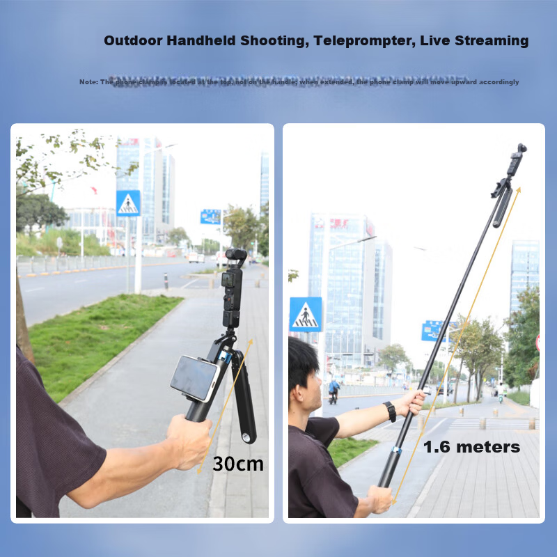 Qiye Selfie Stick Tripod Stand Compatible with DJI Pocket 3, Osmo 3, Pocket Camera, Pocket 4, Live Streaming Teleprompter, Extension Pole Stand Accessories, Extended