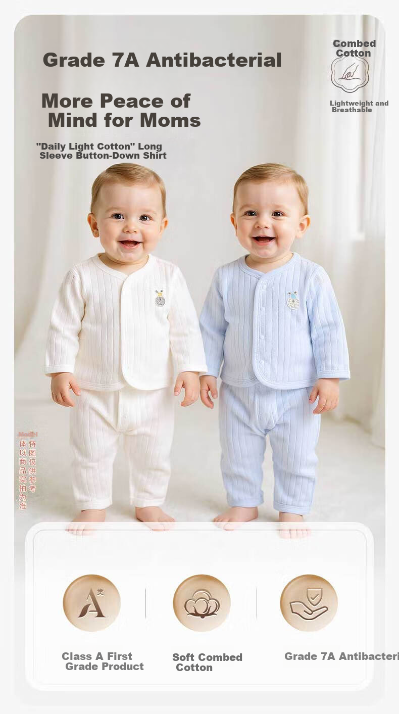 Babyprints Baby Long Sleeve Baby Tops 2-Pack Unisex Cotton Soft Homewear White Blue Size 80 1