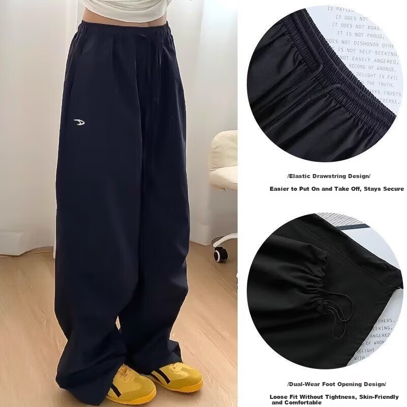 Langsha Women's Navy Blue Work Pants Spring 2026 New Loose High Waist Straight Slim Casual American Quick-Dry Wide-Leg Pants