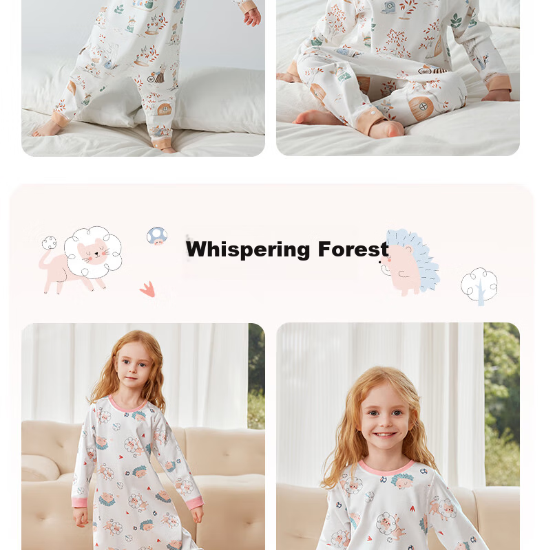 Beitaisi Children's Pajamas Spring And Autumn Style, Pure Cotton Baby Sleeping Bag, Boys Long-Sleeve Loungewear, Girls Split-Leg Sleepwear 8
