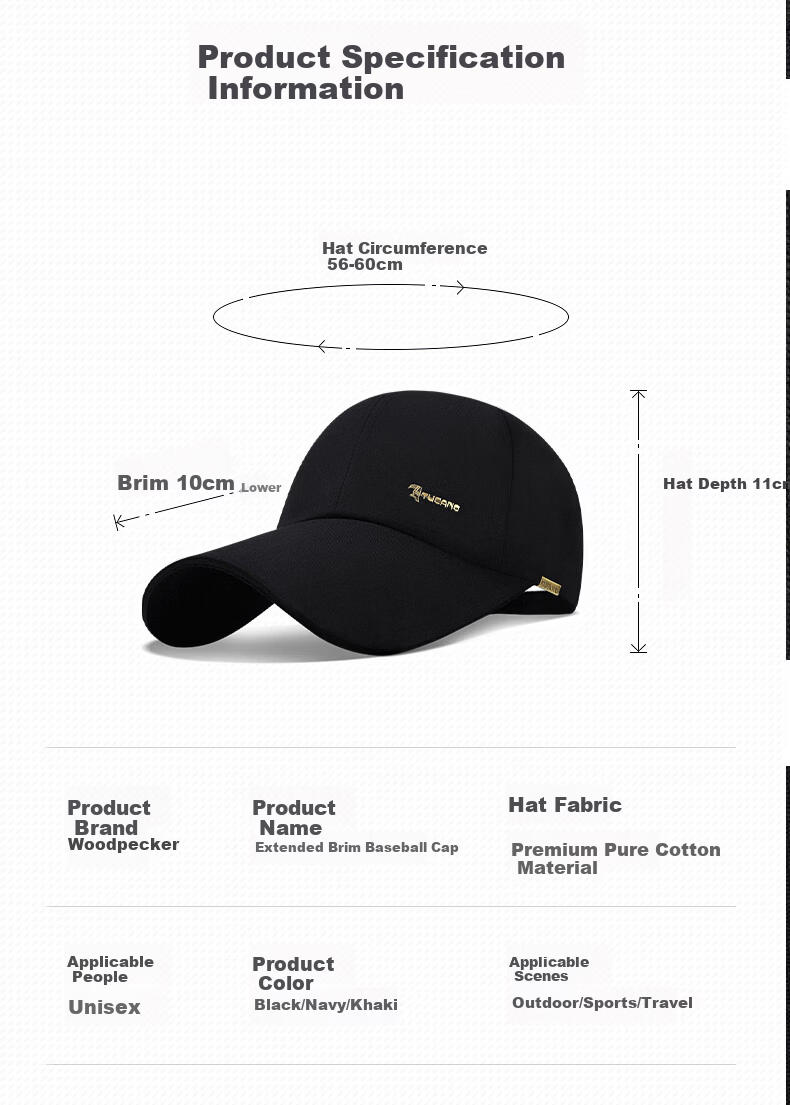 TUCANO Baseball Cap for Men And Women, All-Season Long Brim Adjustable Sun Protection Casual Fishing Visor Hat 15