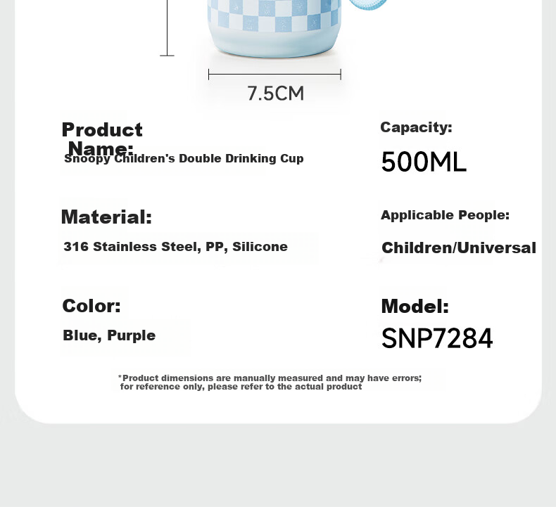 SNOOPY 316L Stainless Steel Children's Insulated Cup, Large Capacity, Straw Water Bottle for Boys And Girls, Portable Student Water Cup, Coffee Mug 21