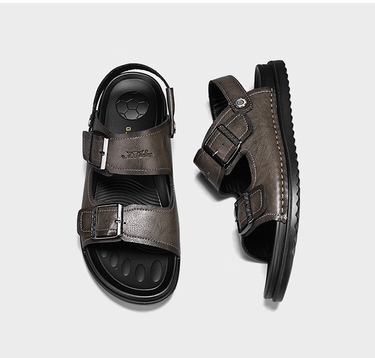 Bull Family Men's Leather Sandals Summer New Casual Outdoor Breathable Beach Shoes Men's Sports Driving Dual-Purpose Slippers 28