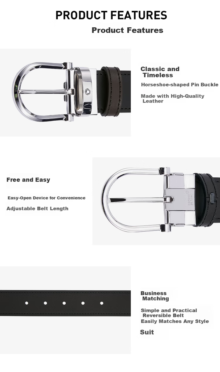 Montblanc Black Leather Belt with Horseshoe Pin Buckle 3.5cm 128783 Gift 5